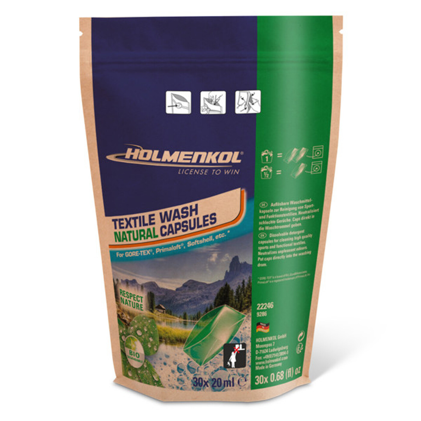 HOLMENKOL TEXTILE WASH NATURAL CAPSULES 30X 20 ML